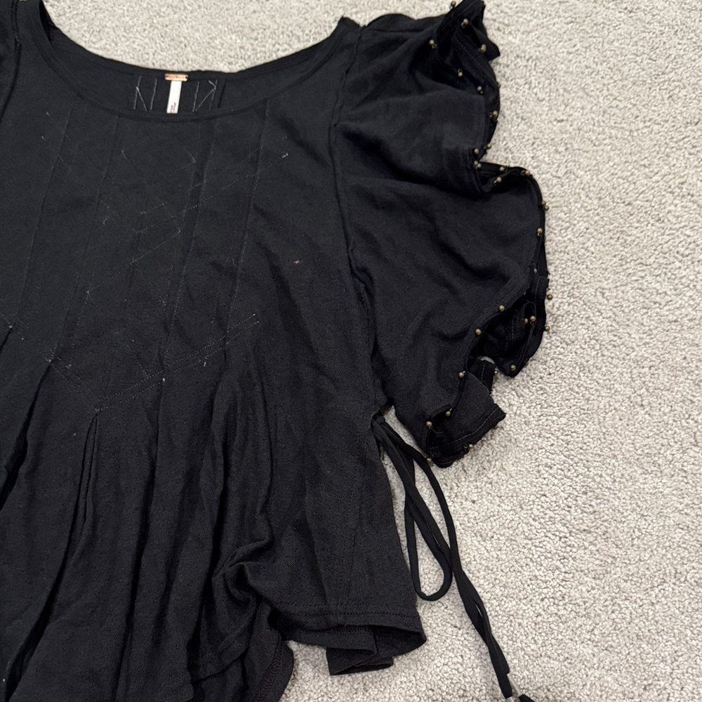 Free People Black Flutter Sleeve Blouse - Picture 2 of 5